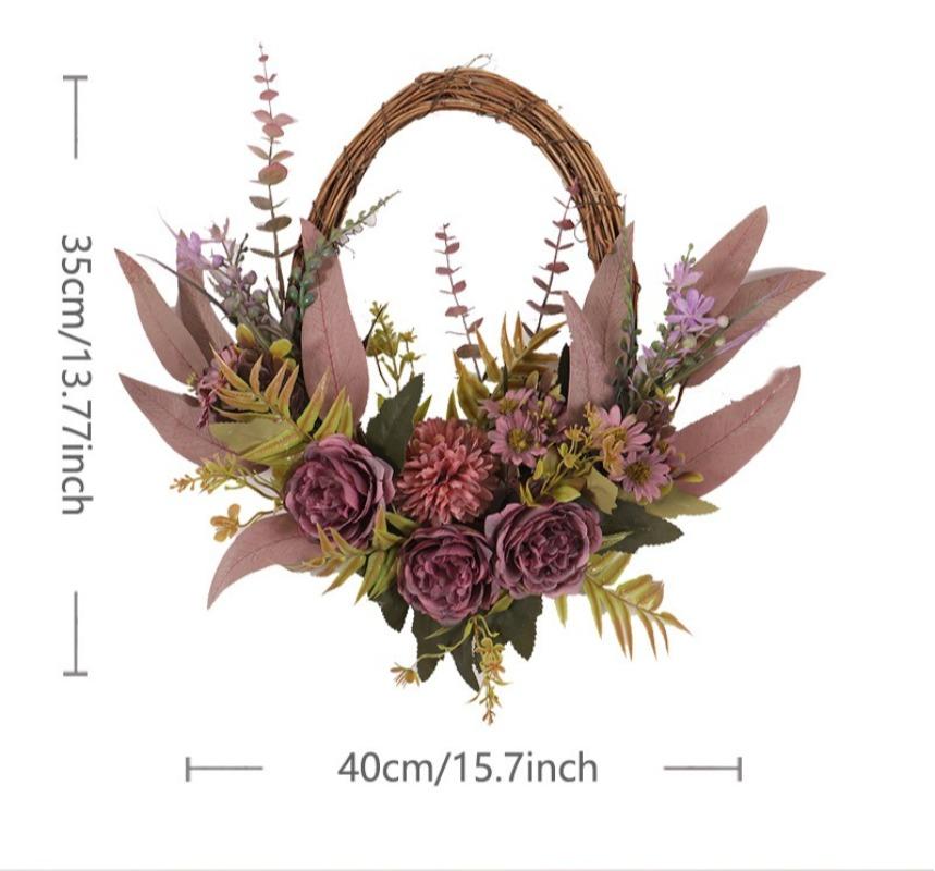 

1pc Autumn Colors Thanksgiving Decorative Wreaths Artificial Flowers Home Wall Hangings Oval Vines Halloween Front Door Ornament 40x35cm