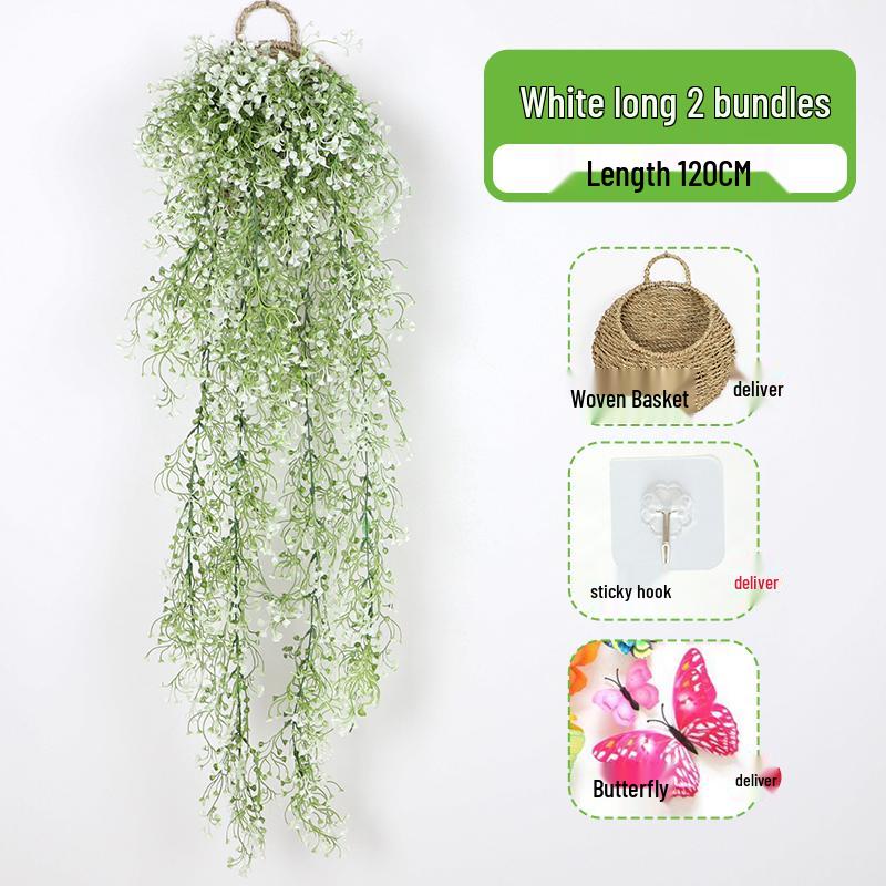 Wall-Mounted Artificial Hanging Vines with Spider Plant in Basket for Living Room Decor