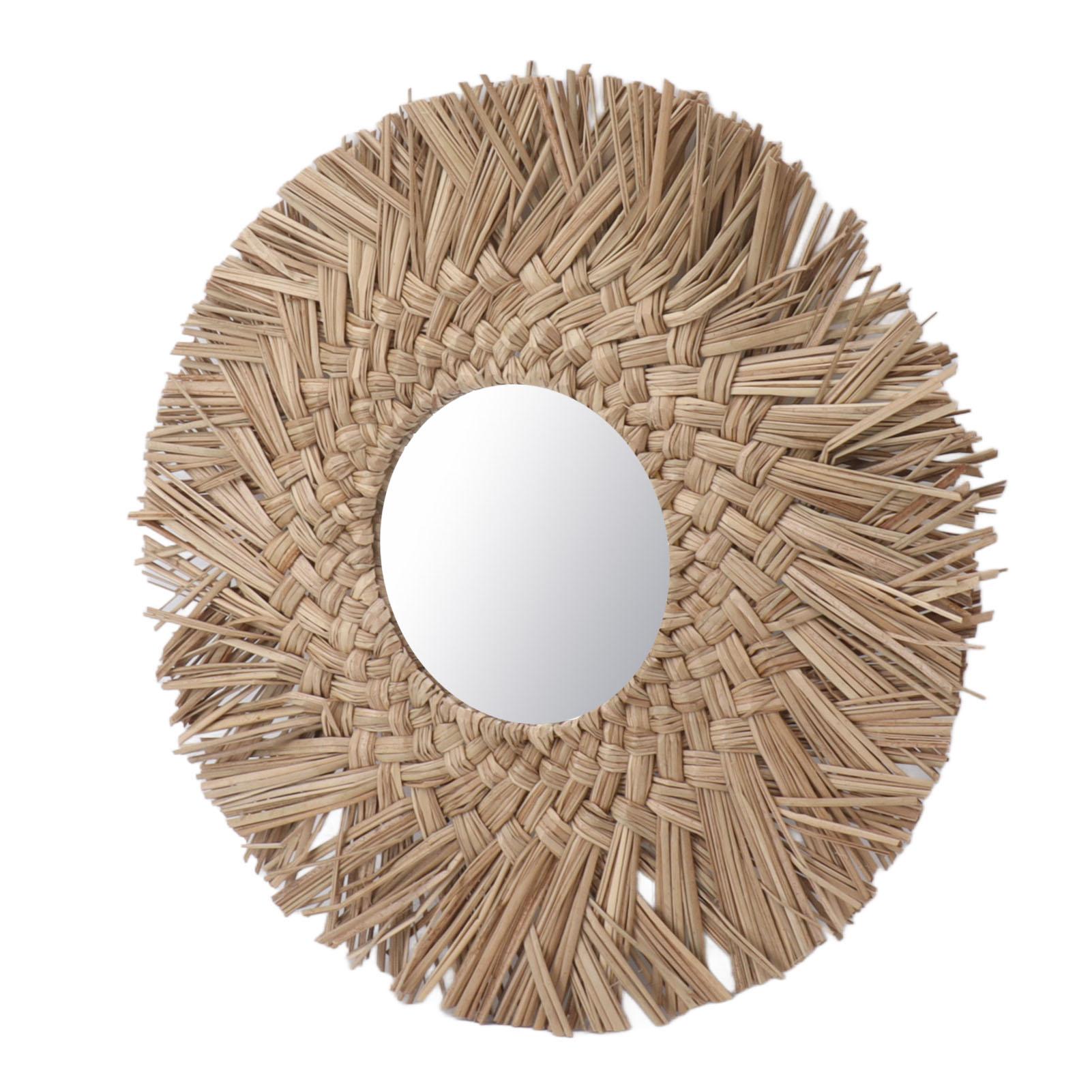 

Straw Wving Wall Mirror Retro Butiful Woven Wall Hanging Mirror for Dorm Room Decoration