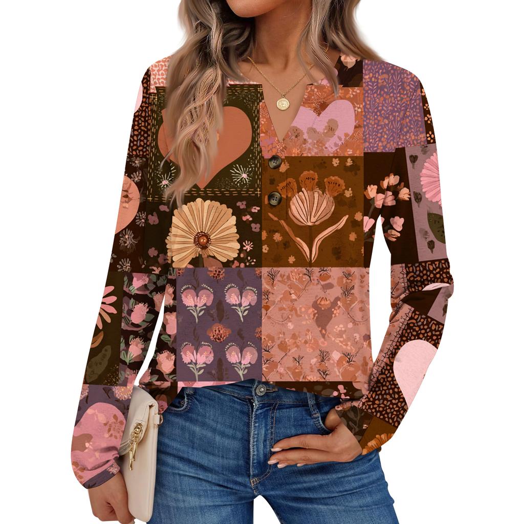 Women's Floral Print Long Sleeve  Shirt Elegant Casual Tops Trendy Shirt Tops