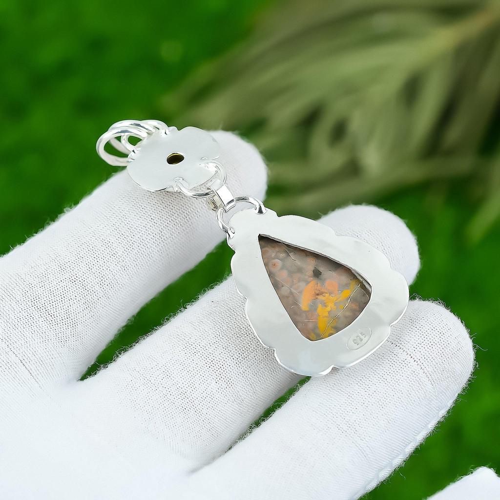 Birthday Gift For Her Natural Sunflower Blister Gemstone Pendant 925 Silver