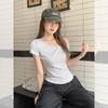 Korean hottie sexy diagonal neck off-the-shoulder striped short-sleeved T-shirt women's new summer ootd wear super good-looking top