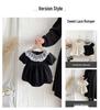 Korean Style Baby Girl Summer Romper with Lace Ruffle & Peter Pan Collar
