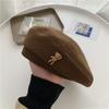Wool Cozy Brown Beret Artist Hat For Winter Women Men With Cute Bear Design