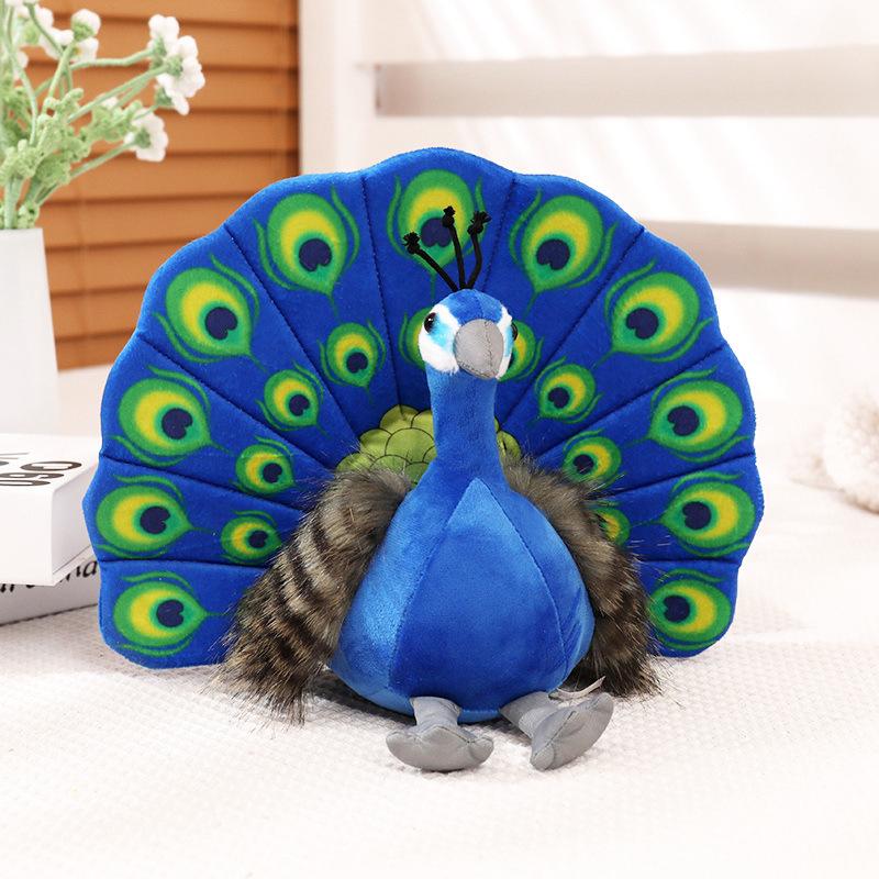 Simulated Peacock Plush Toy Peacock Open Screen Zoo Souvenir Ornament Doll Children'S Bird Cognition Textbook