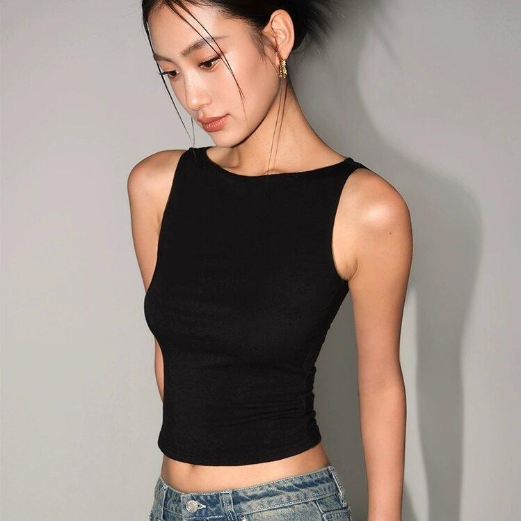 Damen Doppellagiges Bootshals Weiches Anschmiegsames Tanktop