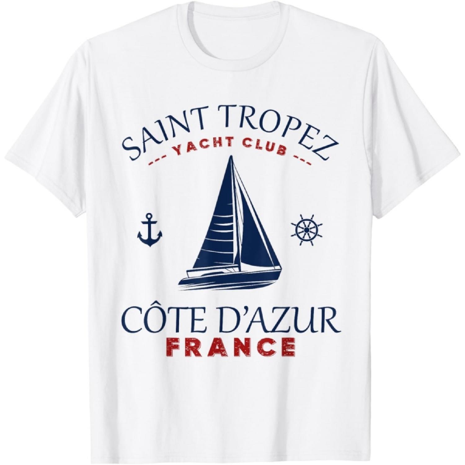 Футболка с принтом Яхт-клуб Сен-Тропе Лазурный берег Франция Парусный причал S белый