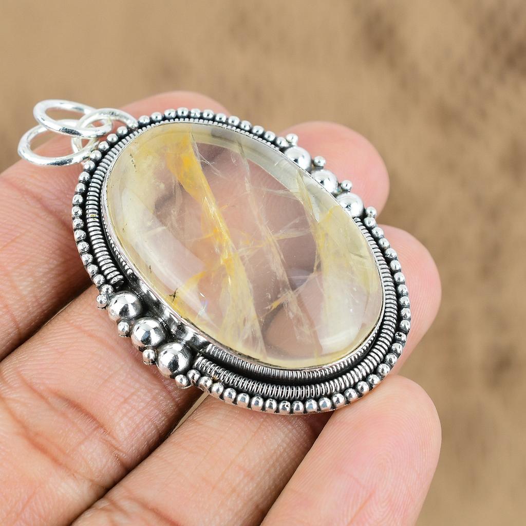Womens day Sale Sterling Silver Oval Plume Agate Stone Birthday Pendant Jewelry