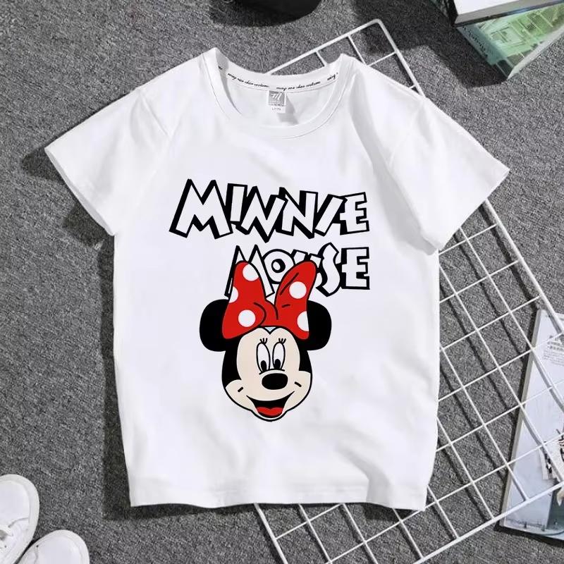 Cartoon Cute Mickey Summer Childrens Cotton Tshirt Y2K Harajuku Casual Tshirt Top Street Fashion Unisex Women Clothing