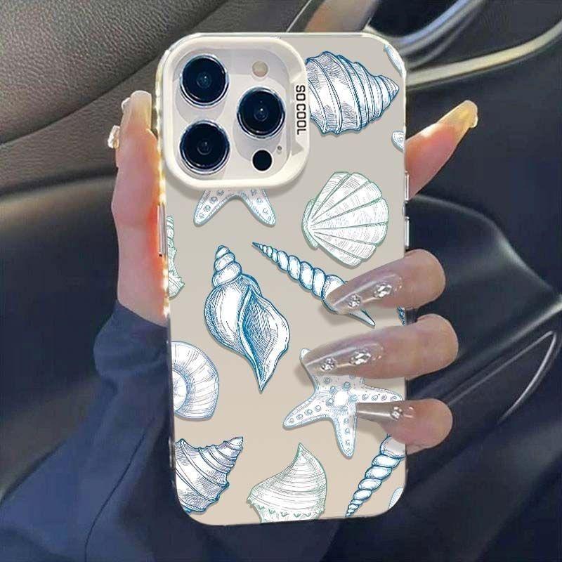 Blue Conch Starfish Phone Case For IPhone 16 15 14 13 12 11 Pro Max Matte Hard Back Cover For Iphone 16 Pro 16E Case Cover Funda