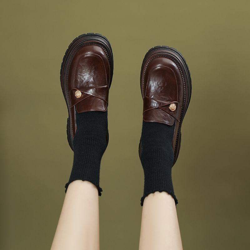 

Genuine leather washed and made old small leather shoes for women, new spring and autumn models, one pedal gold coin thick sole for women 40