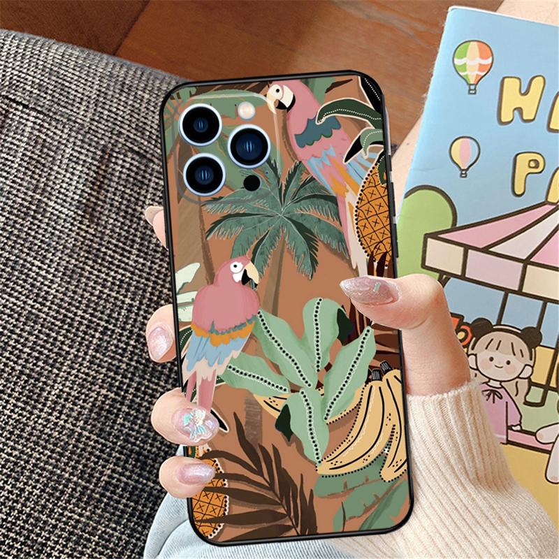 Vintage Leaves Flower Phone Case For iPhone 16 Pro Max 15 14 11 12 13 Pro Max Mini XR 16e 16 15 Plus Bumper Cover