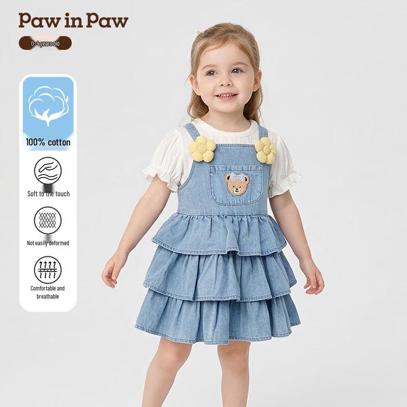 PawinPaw Cartoon Bear Denim A-line Dress for Baby Girls 90