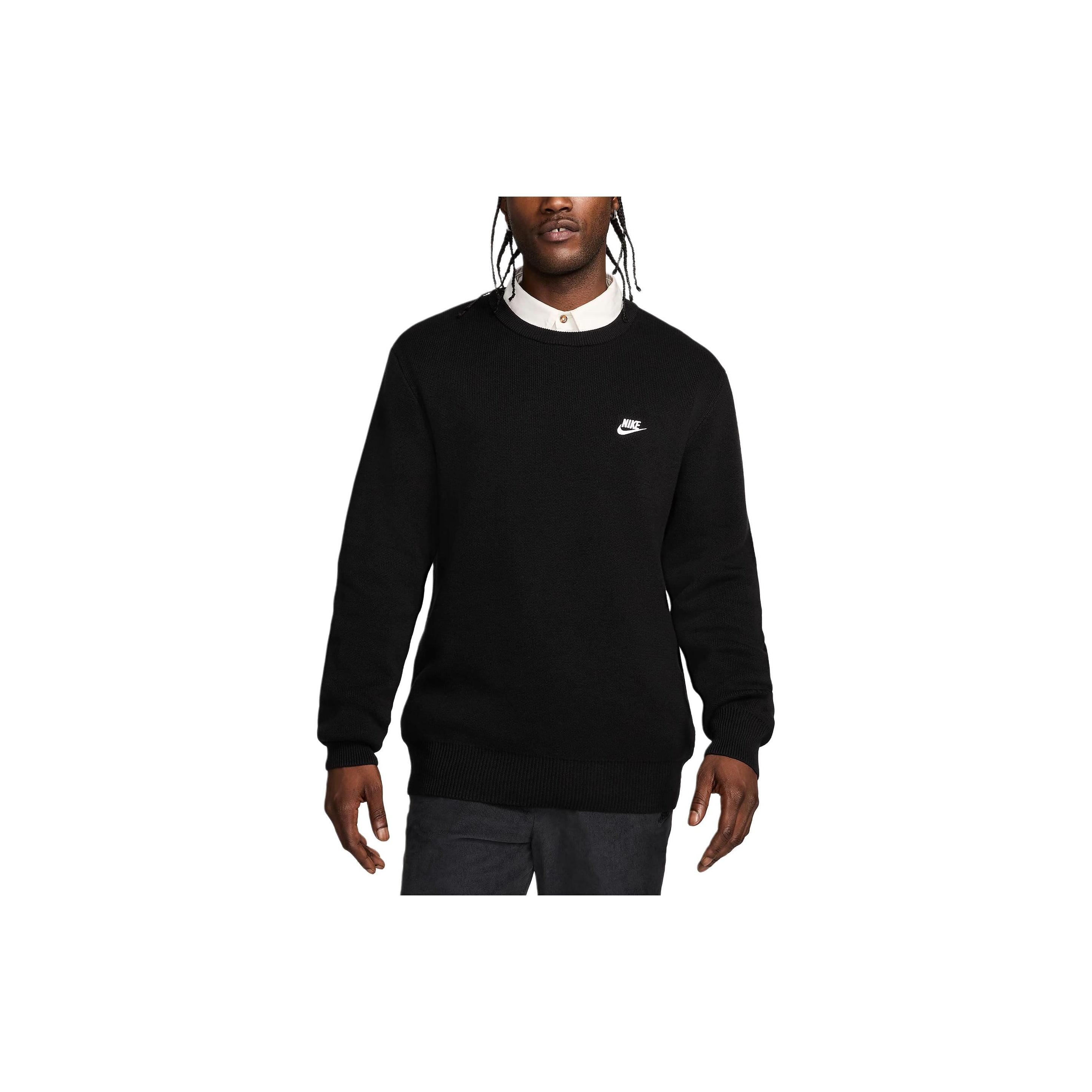 

Nike Club Crew-Neck Sweater Comfortable Casual Versatile Solid Color Pullover Long Sleeve Sweater Men sweater Black FQ2912-010 L