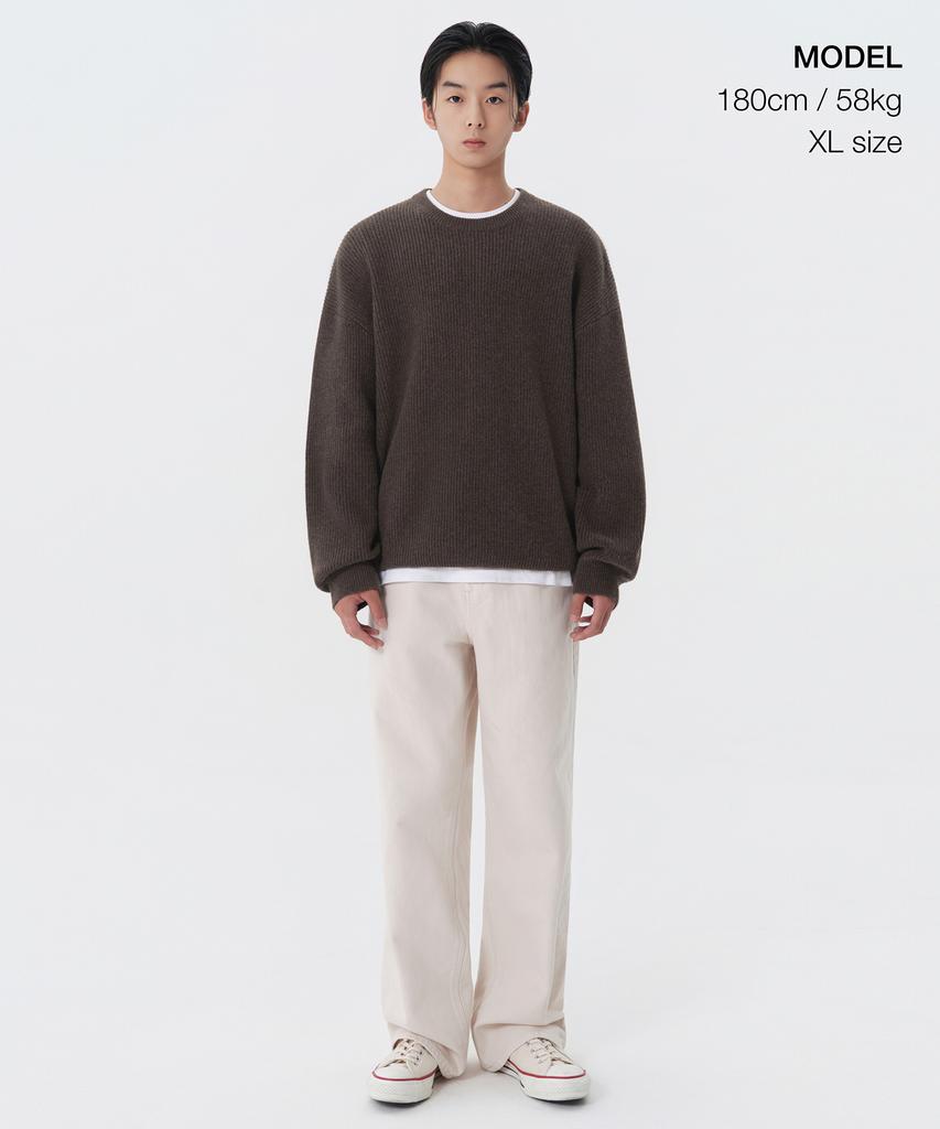 MUSINSA STANDARD Oversized Ribbed Crew Neck Knit [Heather Brown]