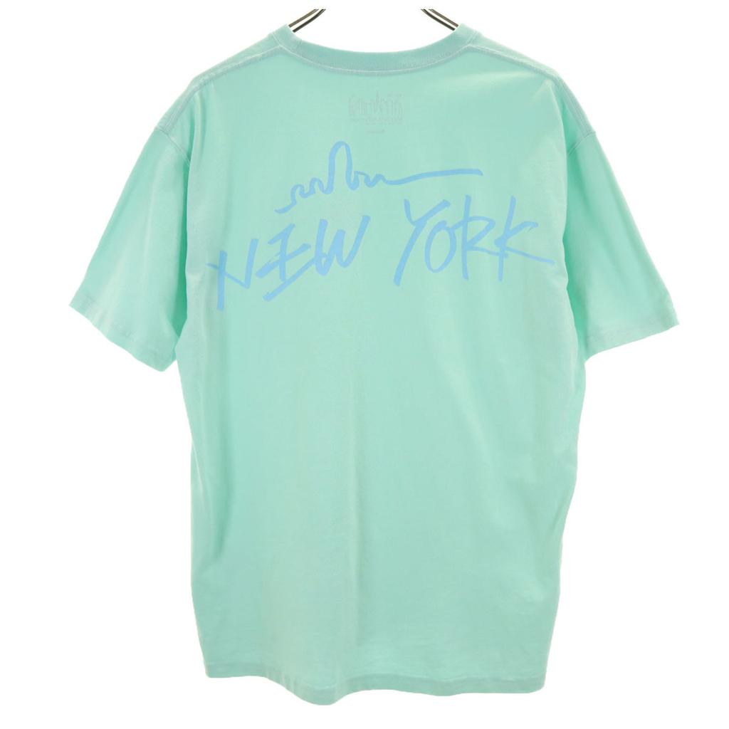 Manhattan Portage Back English Print Short Sleeve T-shirt M Mint Green Men's Used