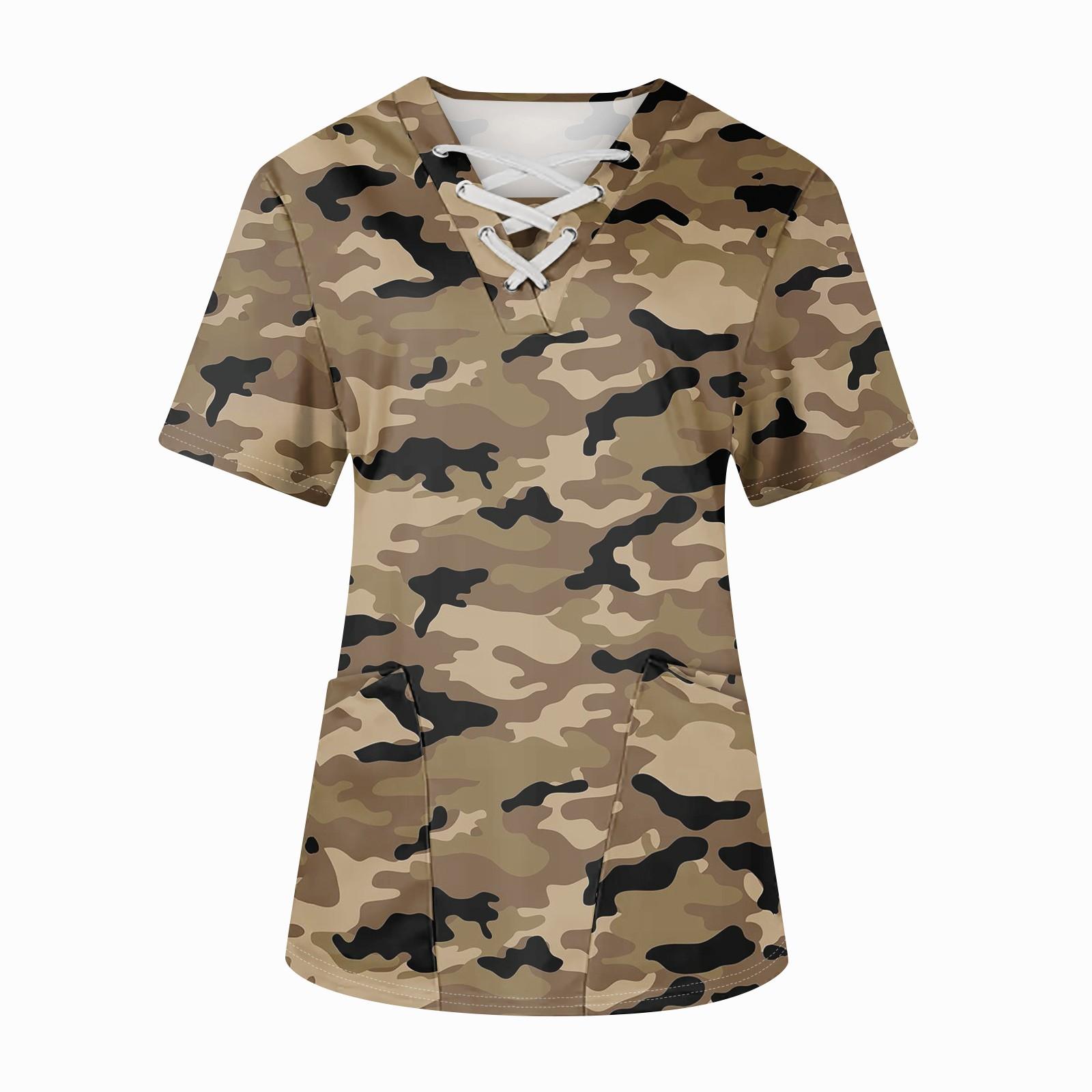 

Плюс размерСкраб с принтом Рабочая форма Топы для женщин Крест V-образным вырезом Хэллоуин Принт с короткими рукавами Забавные футболки Спецодежда Футболка с карманами XXXL