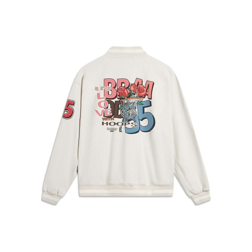 Li Ning Basketball Series Retro American Style Cardigan Long Sleeve Sports Baseball Jacket Men Jackets Flower-Gray AFDT881-1