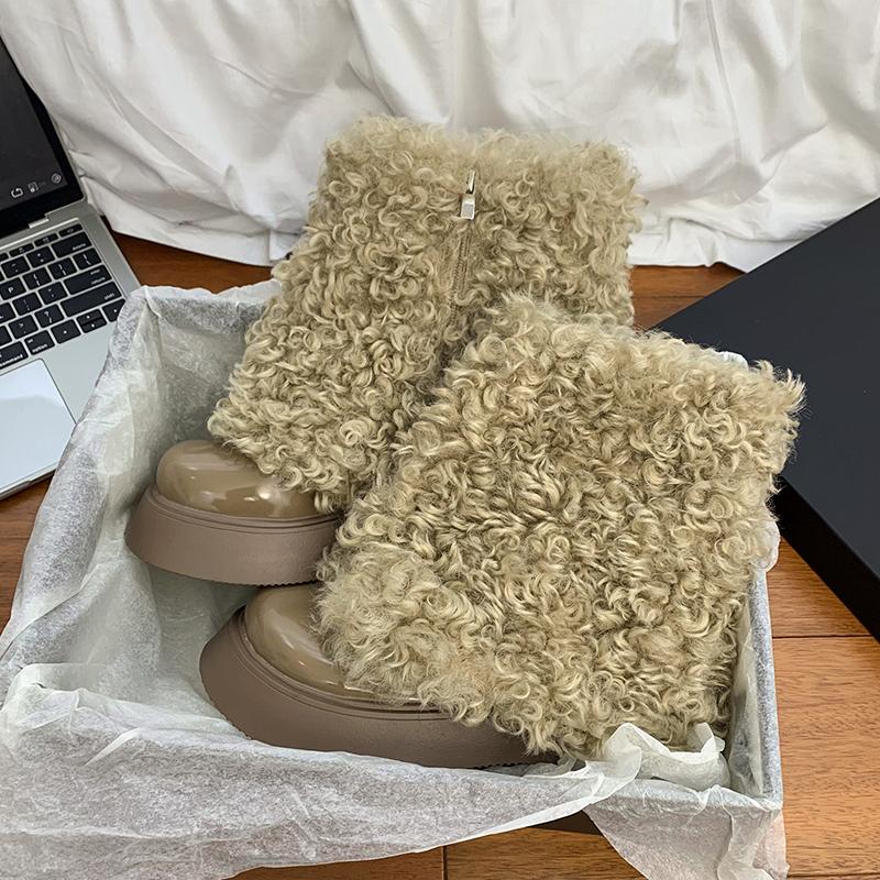 Ботильоны женские на платформе с мехом и высоким каблуком — фото 3