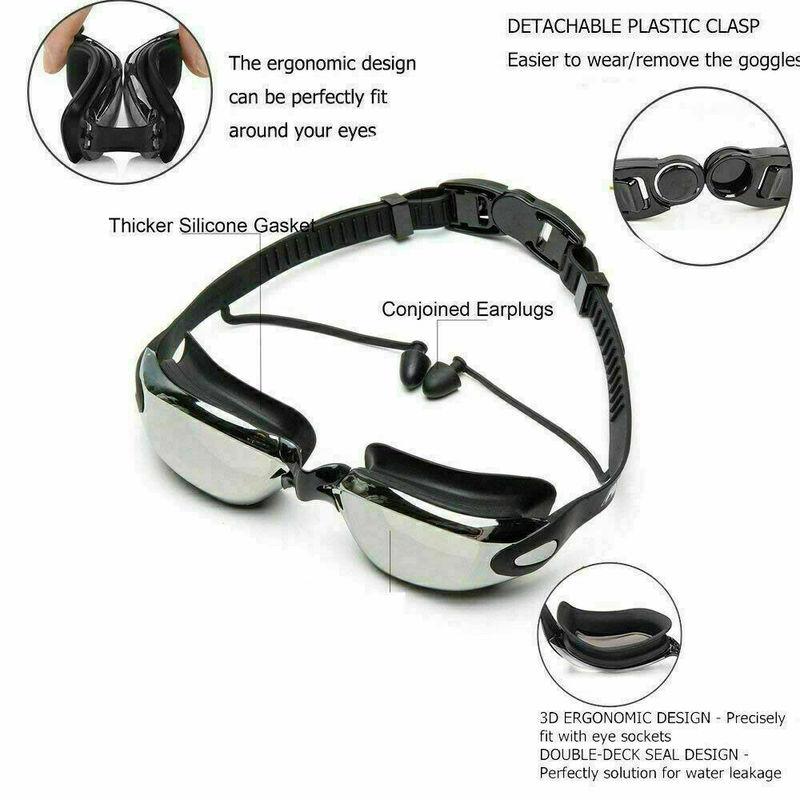 Anti Fog Swimming Goggles UV Glasses Adjustable Earbuds Nose Clip Adult Kids Eye Shield Goggles