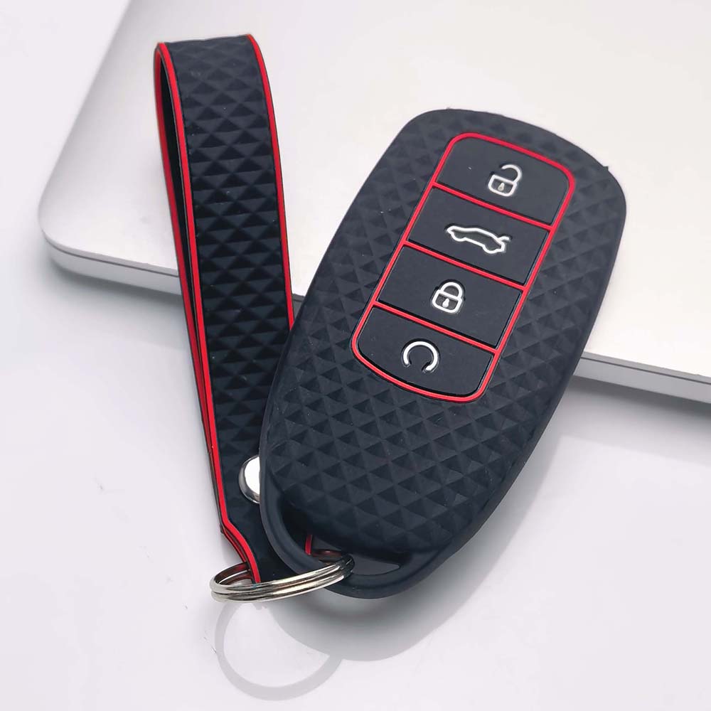 Key Fob Cover for Chery Tiggo with Keychain Anti-Scratch Guard Shockproof Protection Soft Grip Texture Responsive Button Touch Dust Resistant Cover