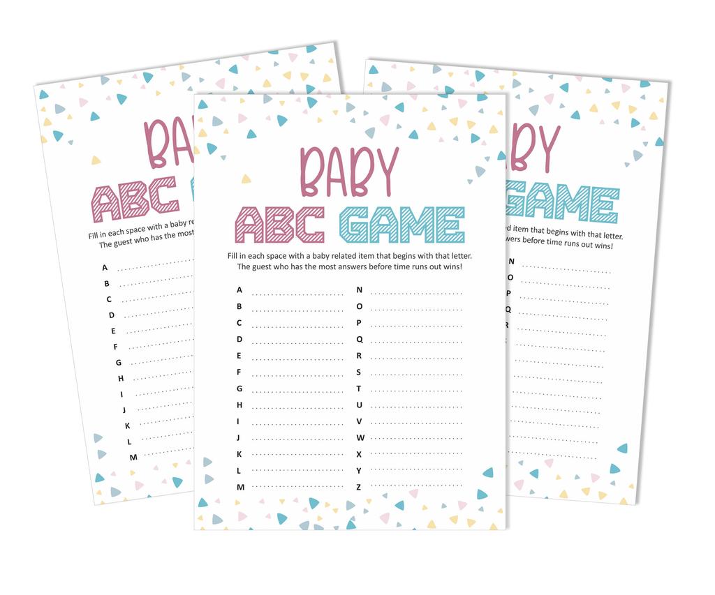 Inkdotpot Gender Reveal Baby Shower Game Set Of 50 BabyA  AlphabetA  ABCA  Game Ita    s A Boy Ita    s A Girl Party