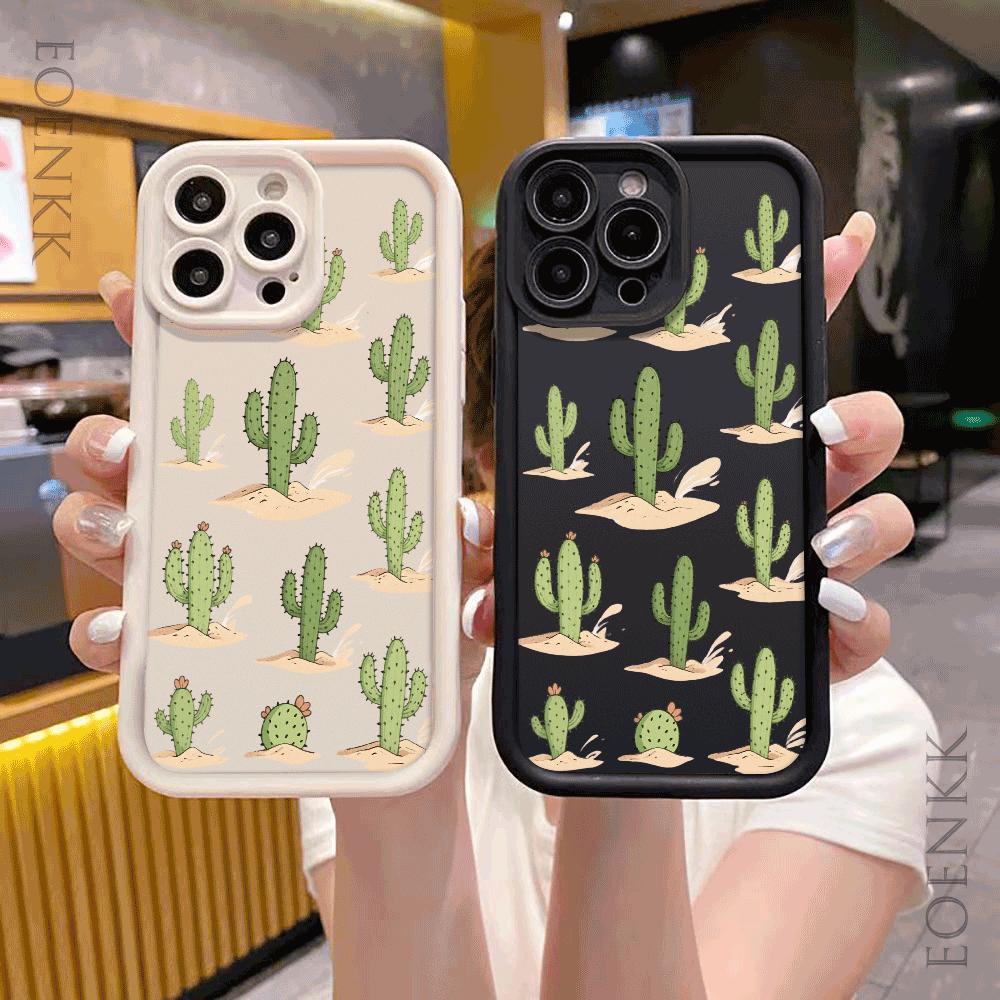 New Pattern Green Cactus Phone Case For iPhone 16 15 14 13 12 11 Pro Max Plus/Mini Shockproof Scratch proof Soft Protect Cover