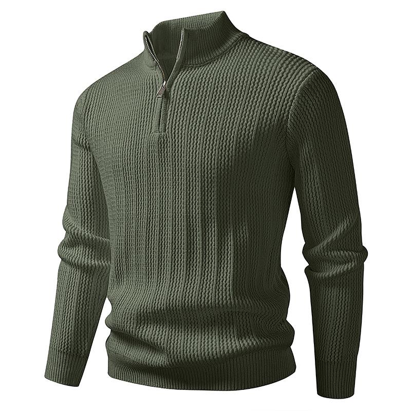 Autumn/Winter 2025 Men's Half-High Collar Knit Zipper Sweater - European American Fashion Pullover