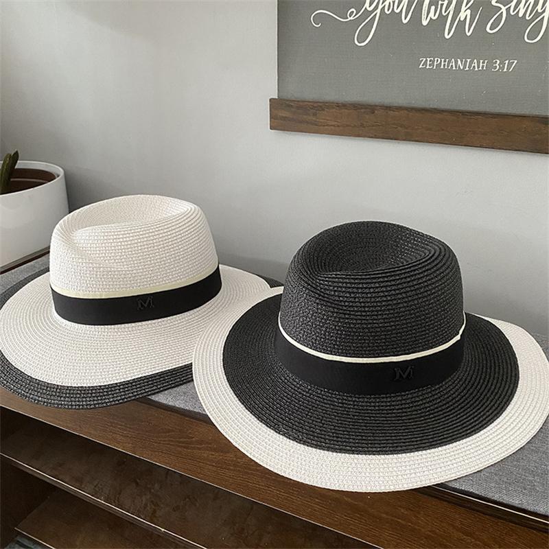 Women's summer flat-top sun hat Fashion hollow vintage straw hat Hand-woven summer travel sun hat
