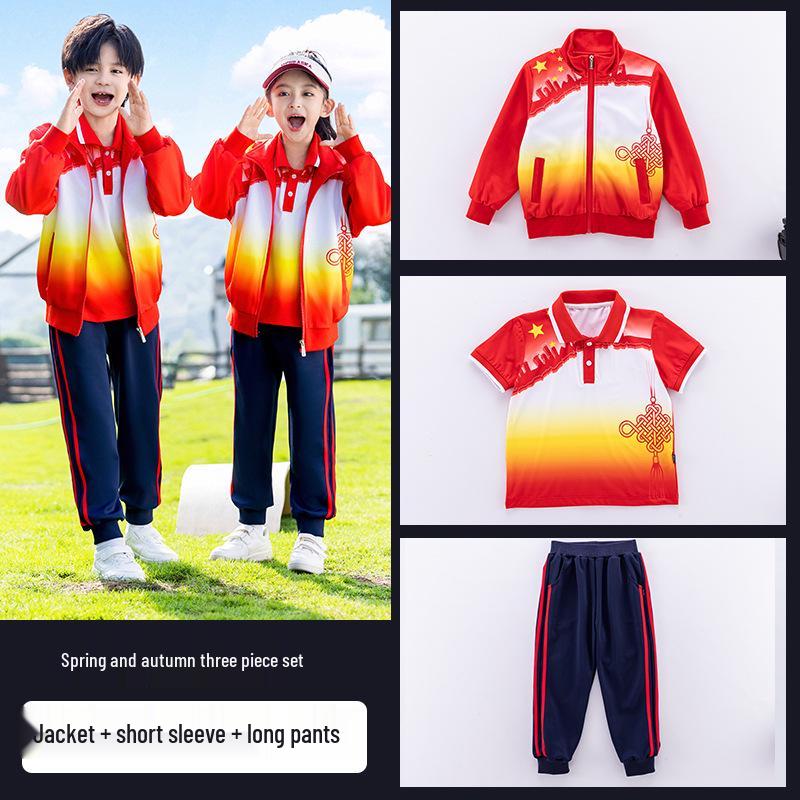 Kinder Sportbekleidung Dreiteiliges Set für Frühling/Herbst: Grundschul- & Kindergartenuniform im chinesischen Stil