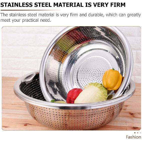 Hemoton Stainless Steel Rice Washing Bowl Kitchen Strainer Colander Bowl Fruit Vegetable Washing Basket for Rice Food Pasta Colander Drain Basket