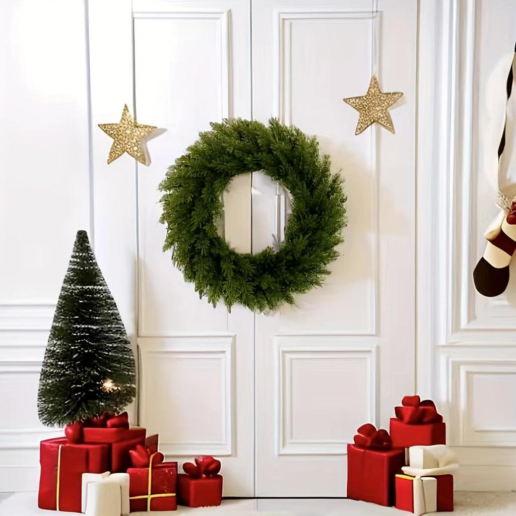 Green Pine & Cypress Holiday Wreath - Christmas Decoration for Home, Window, and Door Arrangement