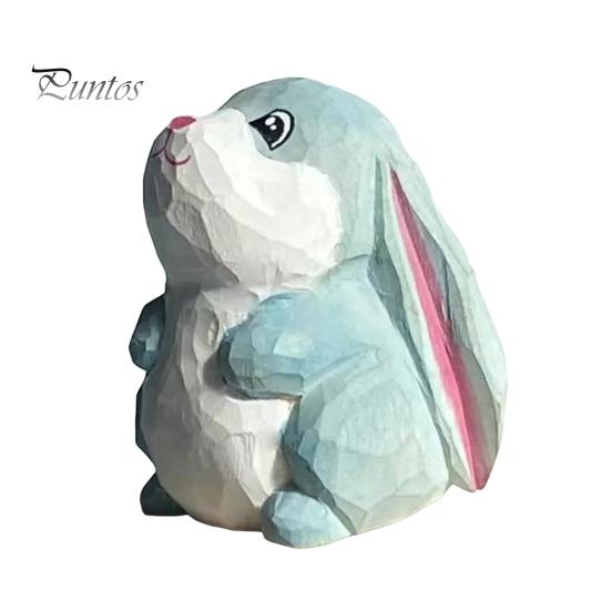 Office Desk Aesthetic Accessories Hand-Carved Lop-Eared Bunny Ornament, Cute Animal Figurine, Natural Wood Carving Art Small Decorative Statue