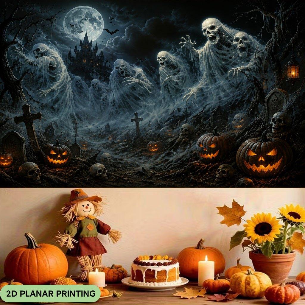 1 Piece of 2D Flat Banner, Halloween Pumpkin Ghost Night Horror, Polyester Fabric Background Cloth