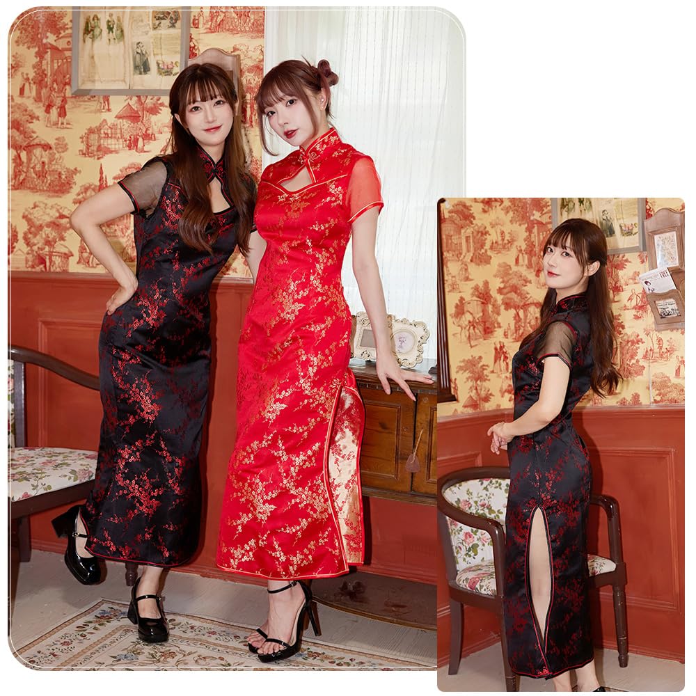 Brightlara Women's Long Cheongsam Dress, Halloween Costume, cos073-RB-M