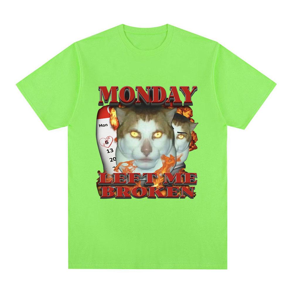 

Забавная футболка Monday Left Me Broken Cat Meme с рисунком, мужская хлопковая повседневная футболка с коротким рукавом, модные винтажные футболки большого размера 4XL