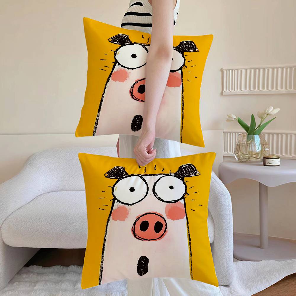 Animals Pillow Case Anti-dustmite Pillowcase Invisible Zipper Silky Sofa Cushion Cover