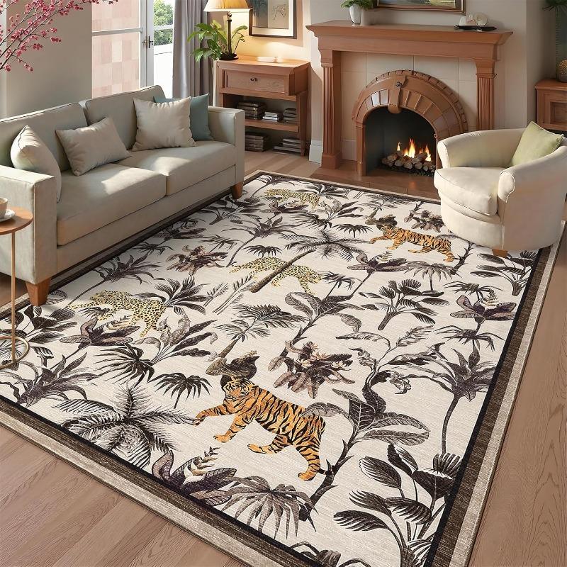 

Retro Jungle Tiger Pattern Living Room Carpet Machine Washable Restaurant Soft Non-slip Floor Mat Home Decor Bedroom Bedside Rug 50X80cm