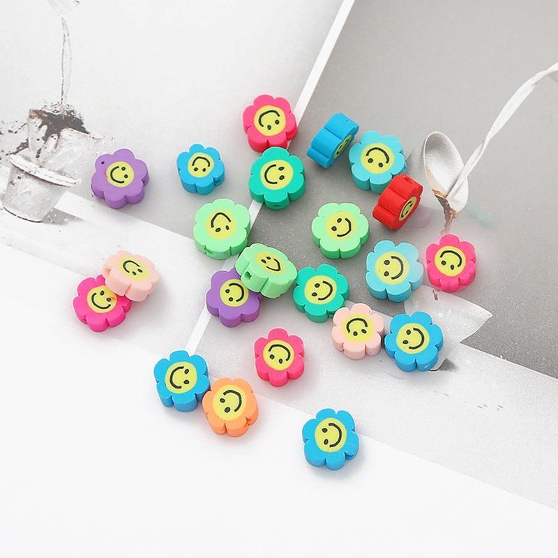 Colorful Sunflower Smiley Face Polymer Clay Beads for DIY Earring and Jewelry Making