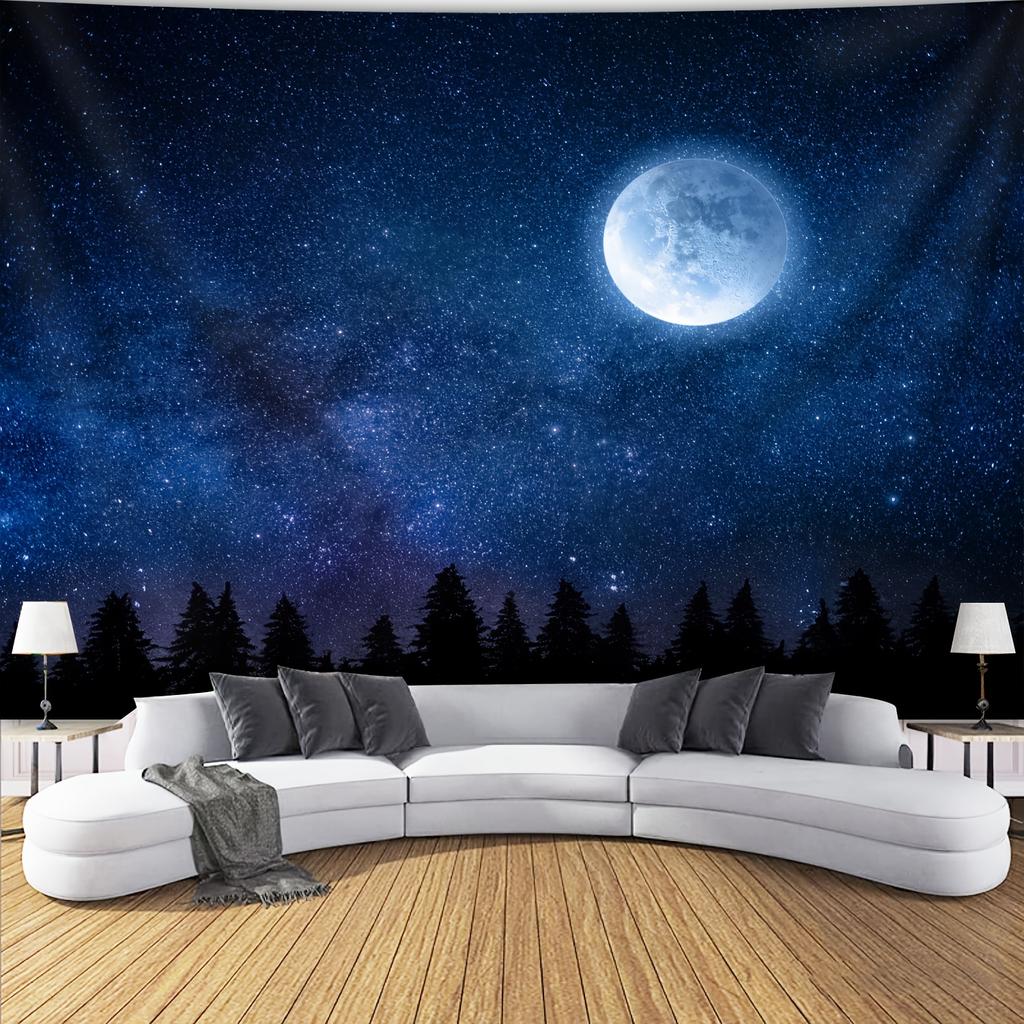 1Pc Moonlit Night Scene Tapestry Wall Hanging, Decorative Fabric Poster for Bedroom, Living Room, Dorm & Home Decor