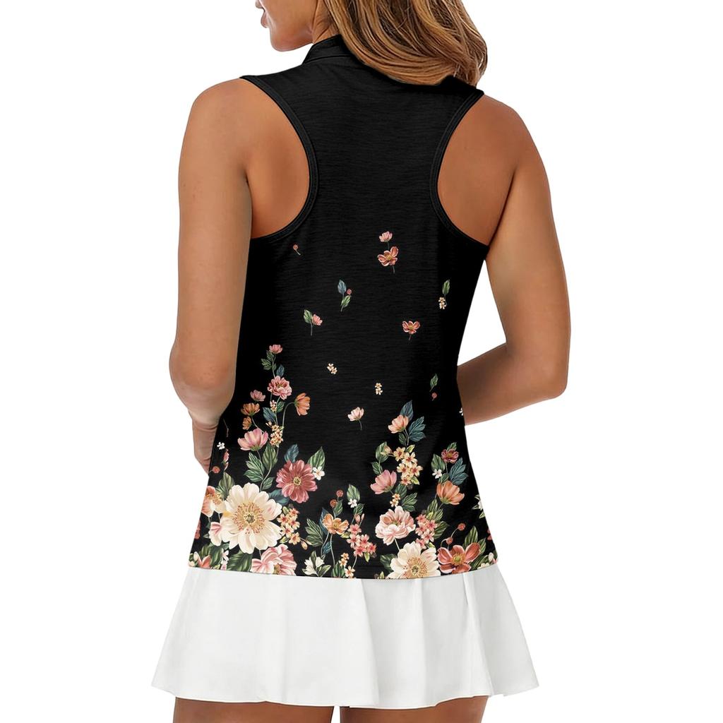 Ärmelloses Golf-Poloshirt für Damen mit Reißverschlusskragen, bedrucktes Sport-Tanktop, leichtes, atmungsaktives Funktionsshirt für Outdoor-Aktivitäten