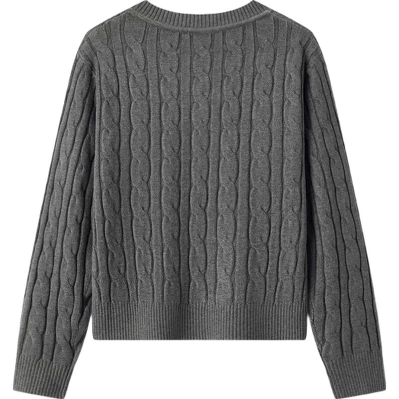 Semir Women's Embroidered V-Neck Loose Cable Knit Sweater