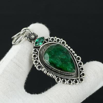 Smaragd, Grüner Apatit Edelstein Silber Anhänger, 925 Sterling Silber Schmuck Anhänger, Smaragd Anhänger für Frauen Anhänger für Geschenke für Sie