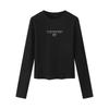 La Chapelle Women's Letter Print Crew Neck Slim-Fit Long Sleeve T-Shirt