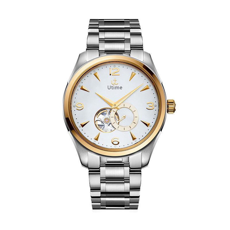 Utime High-End Watches Mechanical Men'S Waterproof Watches Business Luminous Solid Steel Belt Hollow Men'S Watches