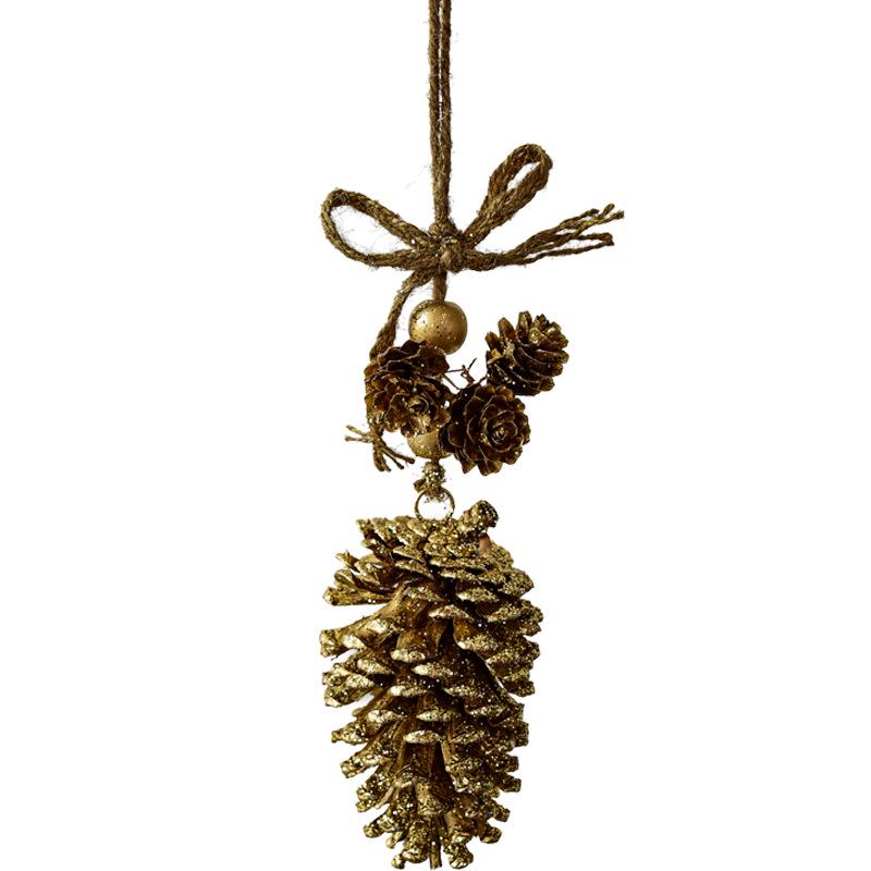 NUCHI Christmas Pine Cone String Ornaments & Wooden Bell Wind Chimes Decorations