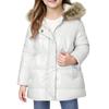 Girls' Solid Color Long Hooded With Faux  Trim - Winter Warm Coat