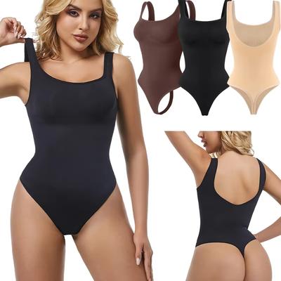Nahtloser Body Damen Shapewear Bauchkontrolle Eckiger Ausschnitt Tanktop U-Form Rückenfrei Körperformender Tanga Unterwäsche Schlanke Taille