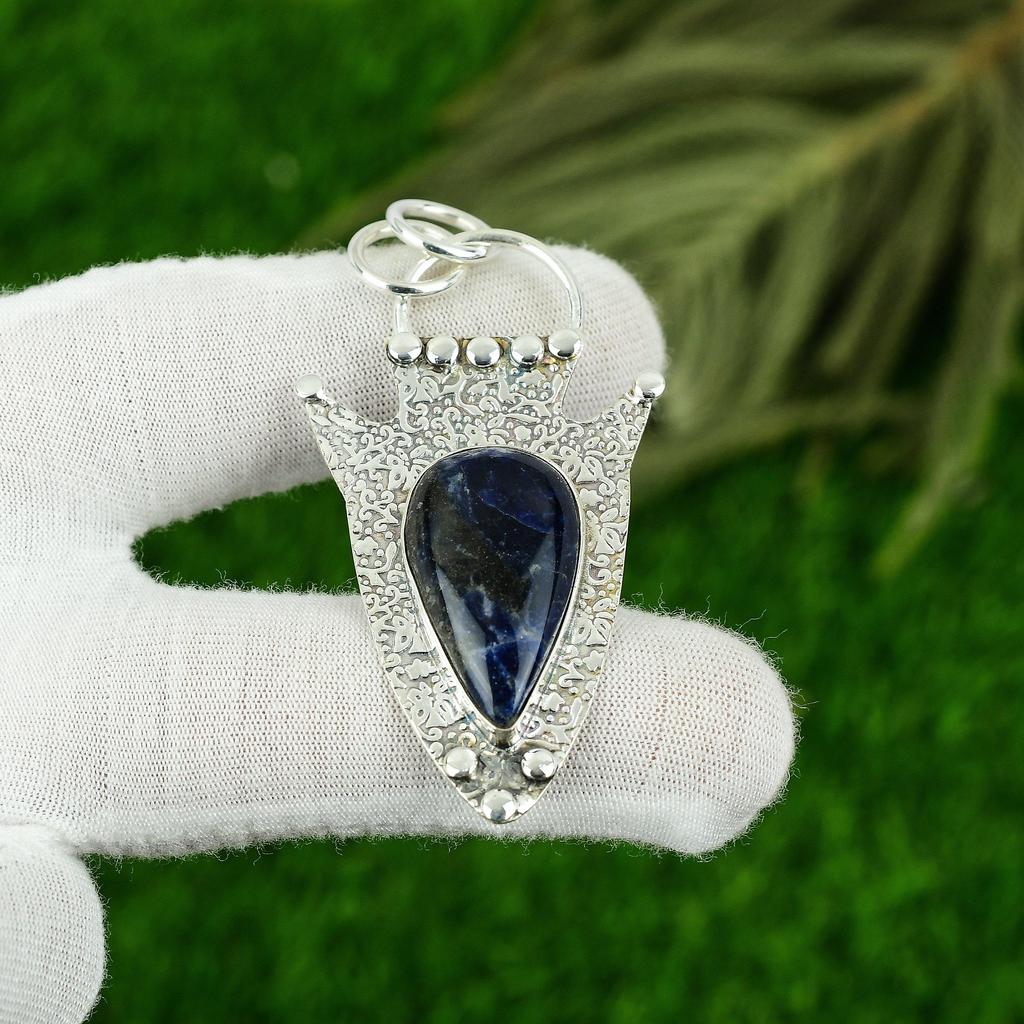 Natural Sodalite Gemstone Indian Jewelry 925 Sterling Silver Pendant For Girls