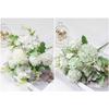 Multicolor Hydrangea Artificial Flowers Silk Petals 5 Forks Simulation Peony Dandelion Bouquet DIY Accessories Green Leaves